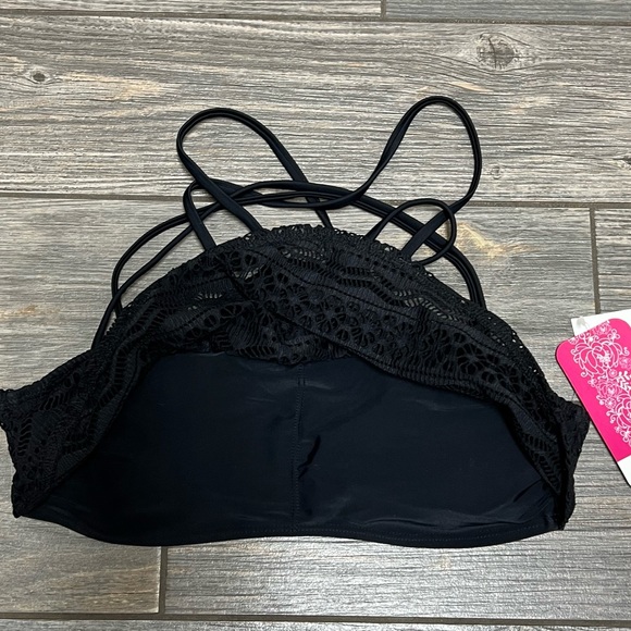 NWT Hula Honey High Neck Bikini Swim Top Black Lace Overlay XS S M XL Juniors' - Picture 7 of 13